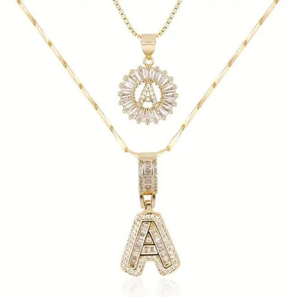 Pave Letter Initial Neckless Set | Gold