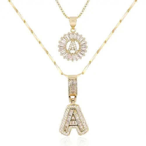 Pave Letter Initial Neckless Set | Gold