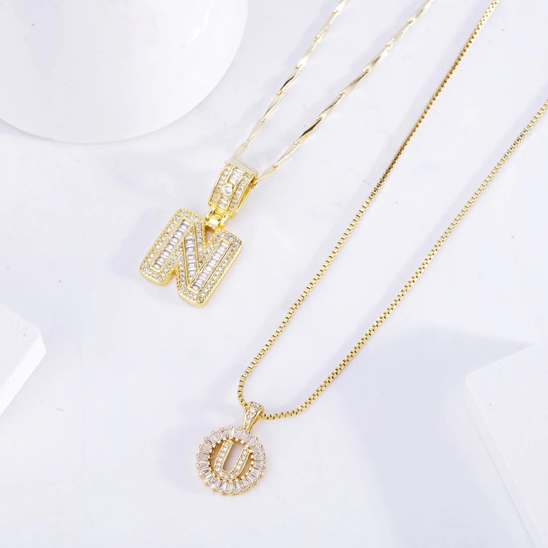 Pave Letter Initial Neckless Set | Gold