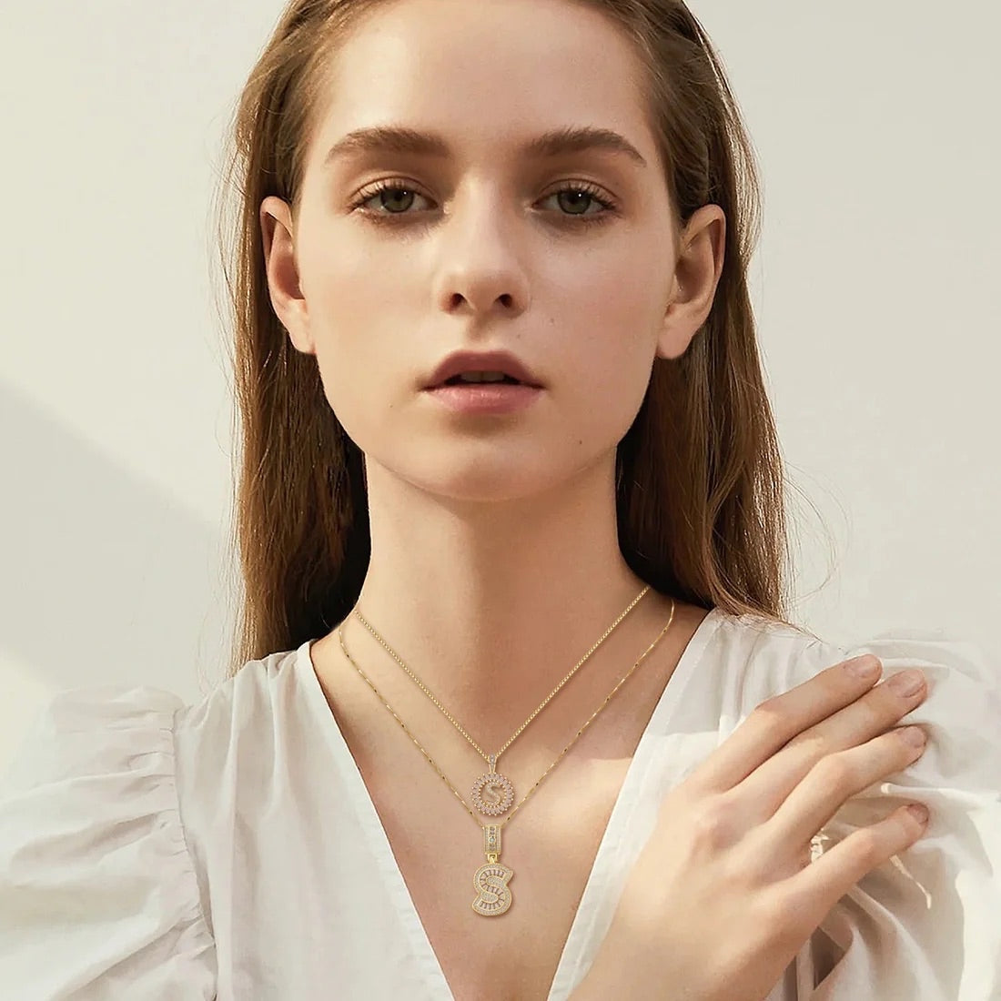 Pave Letter Initial Neckless Set | Gold