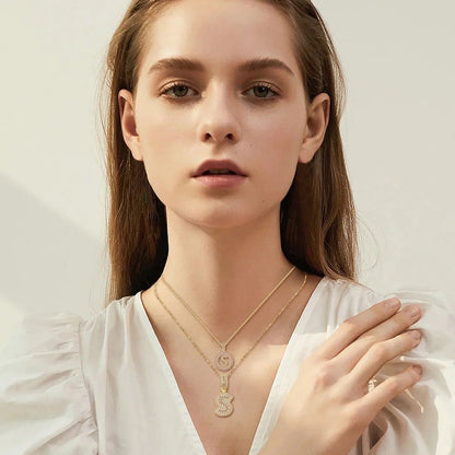 Pave Letter Initial Neckless Set | Gold