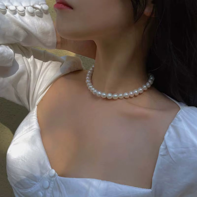 Vintage White Pearl Chain Choker Necklace