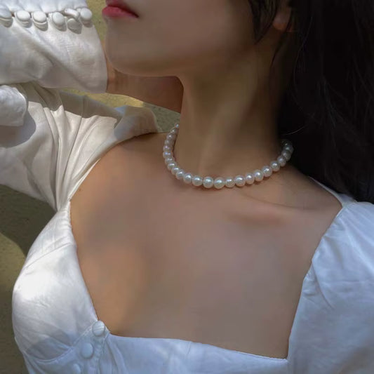 Vintage White Pearl Chain Choker Necklace