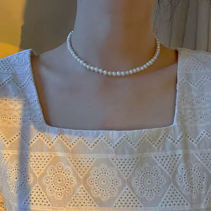 Vintage White Pearl Chain Choker Necklace