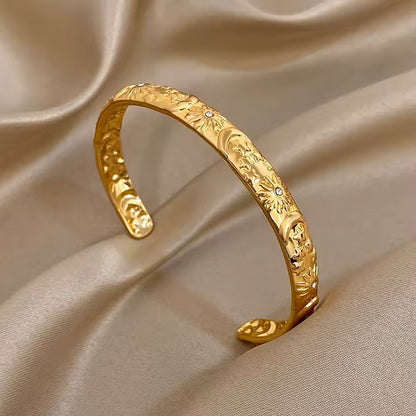 Vintage Sun Star Moon Smooth Cuff Bracelet