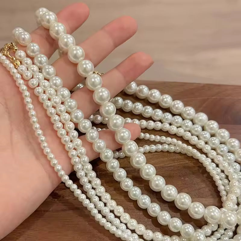 Vintage White Pearl Chain Choker Necklace