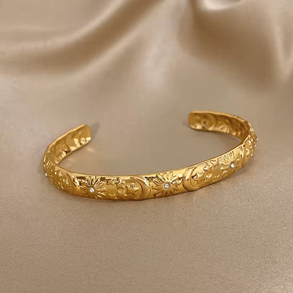 Vintage Sun Star Moon Smooth Cuff Bracelet